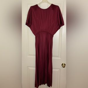Pleated Maroon Midi Dress